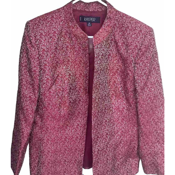 Kasper Red Open Blazer Coat W/Shoulder Pads Womans Size 16P (L) Petite - Picture 1 of 12